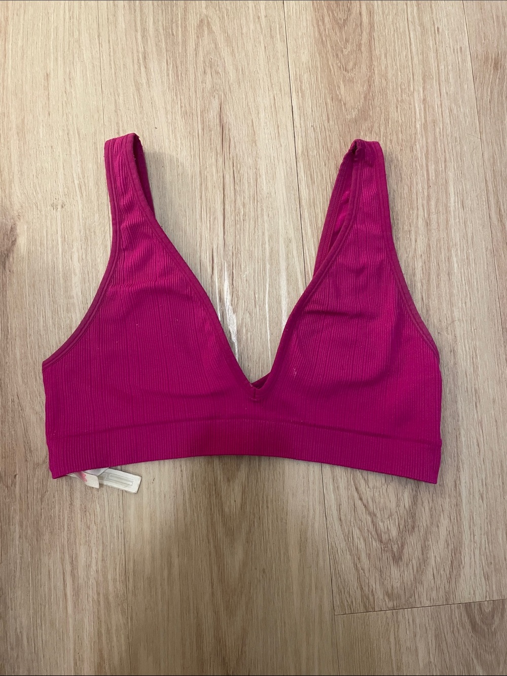 PINK Victoria's Secret Ribbed Deep V Bralette in Fuchsia Pink
